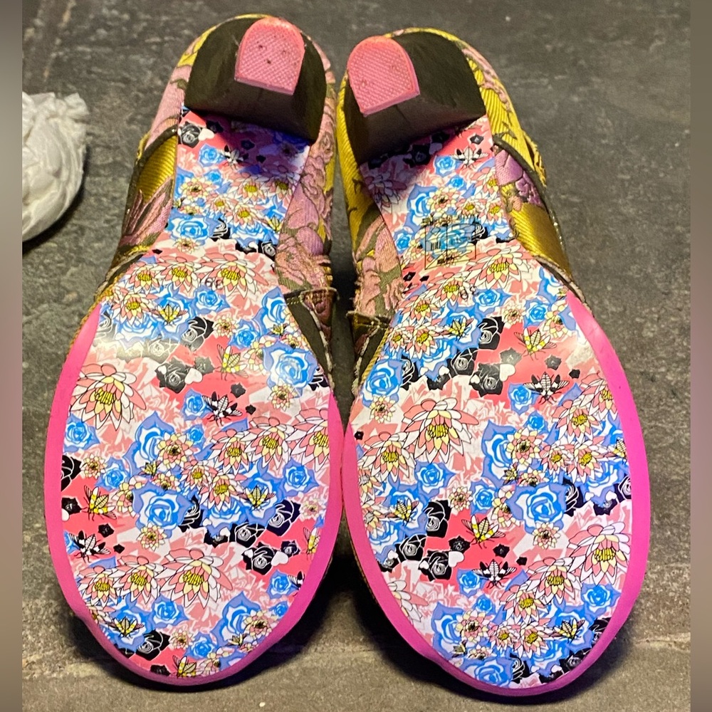 VTG Irregular Choice “Miaow” yellow floral tapestry bootie,Cat buckle,NIB, 39 UK - Picture 14 of 16